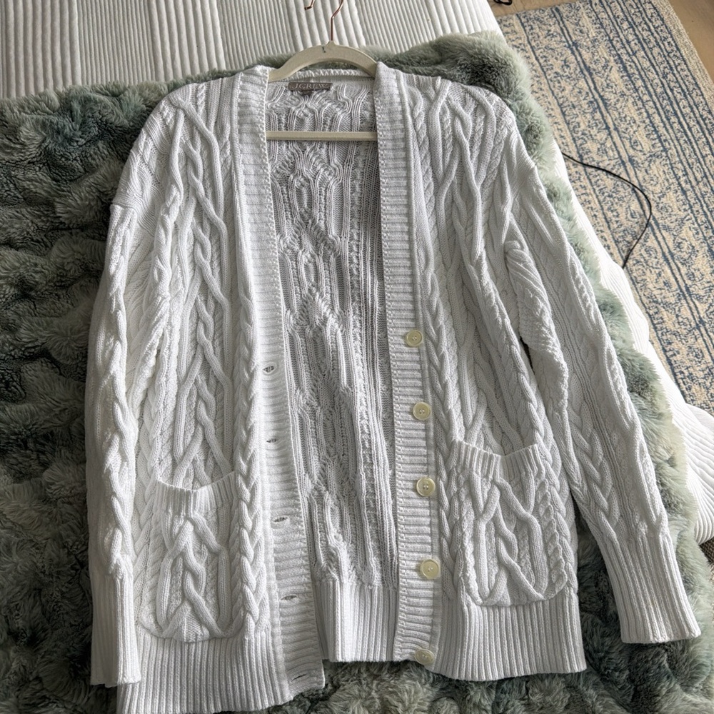 J. Crew White Cable Knit Cardigan
